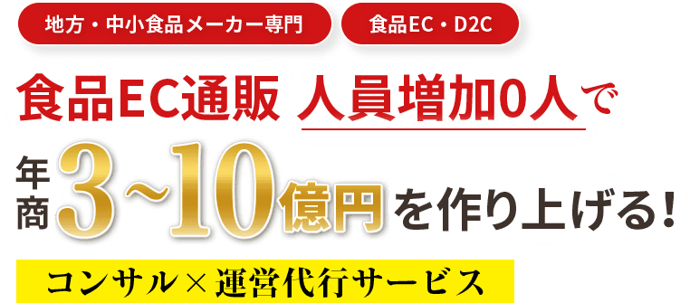 食品EC通販 人員増加0人で 年商3～10億円を作り上げる！ コンサル×運営代行サービス