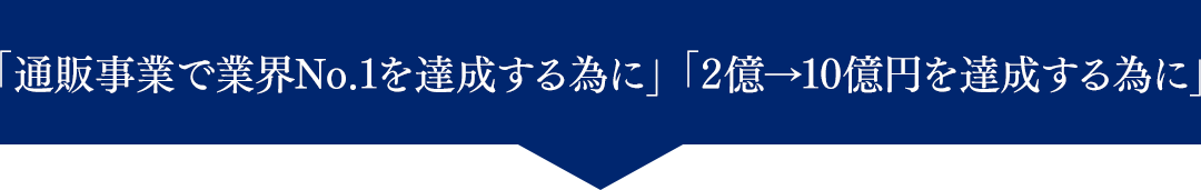 「通販事業で業界No．1を達成する為に」「2億→10億円を達成する為に」