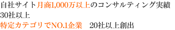 自社サイト月商1,000万円以上のコンサルティング実績30社以上 特定カテゴリでNo.1企業20社以上創出