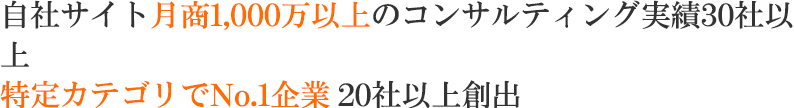 自社サイト月商1,000万円以上のコンサルティング実績30社以上 特定カテゴリでNo.1企業20社以上創出