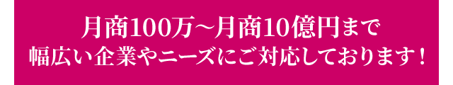 月商100万～月商10億円まで幅広い企業やニーズにご対応しております！