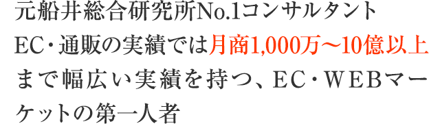 元船井総合研究所No.1コンサルタントEC・通販の実績では月商1,000万～10億以上まで幅広い実績を持つ、EC・WEBマーケットの第一人者