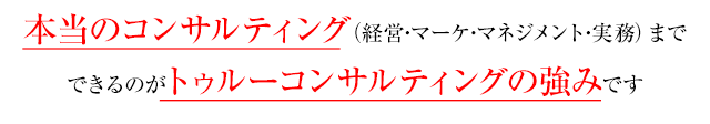 本当のコンサルティング（経営･マーケ･マネジメント･実務）までできるのがトゥルーコンサルティングの強みです