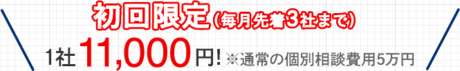 初回限定（毎月先着3社まで)1社11,000円!※通常の個別相談費用5万円