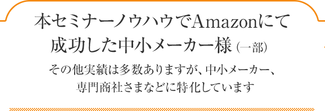 本セミナーノウハウでAmazonにて成功した中小メーカー様（一部）